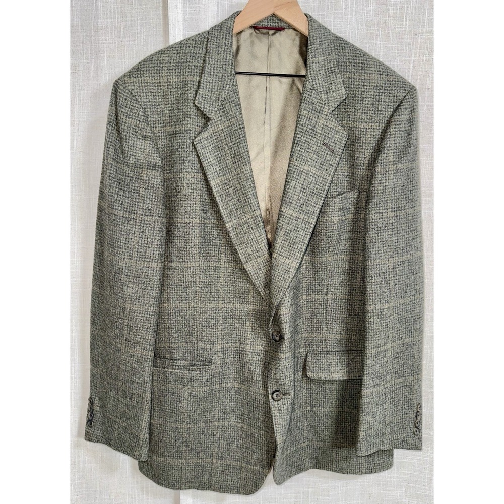 Vintage Hart Schaffner Marx Camel Hair Blazer Men's 46L Plaid Sport Coat Suit